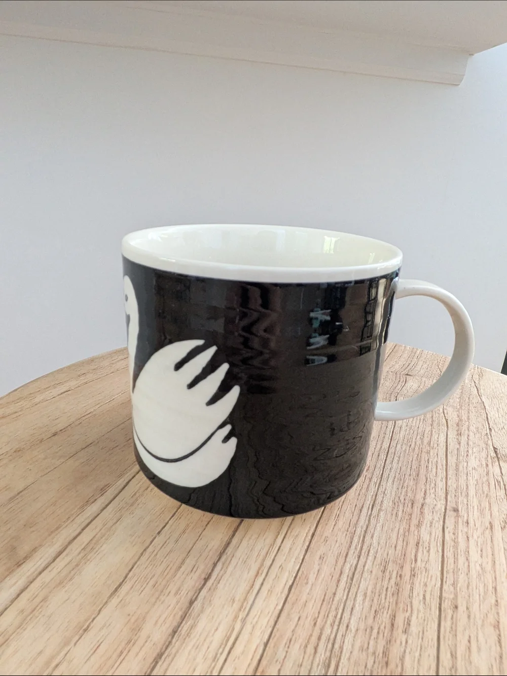 Ceramic Black Swan Mug - White Swans